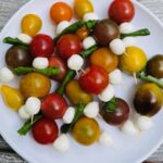 tomatoes, mozzarella balls, and basil leaves, food 